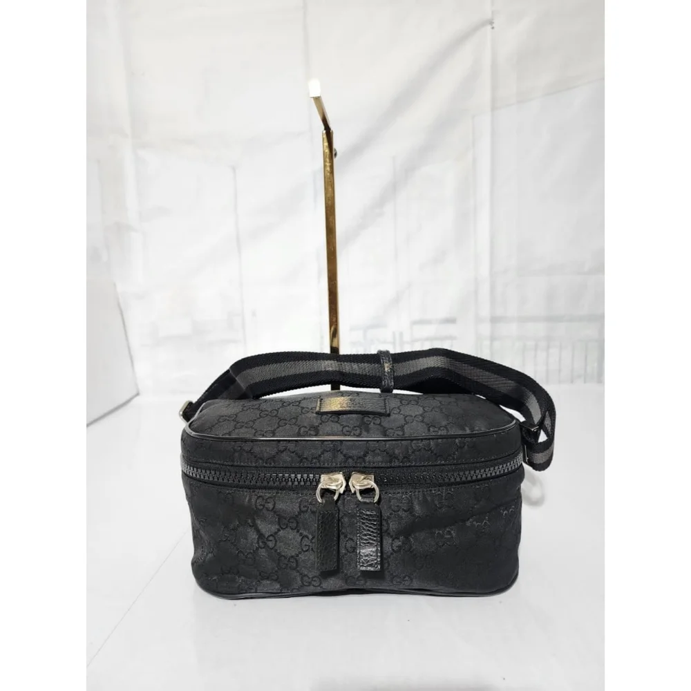 GUCCI Nylon Monogram Fanny Pack Belt Bag Black